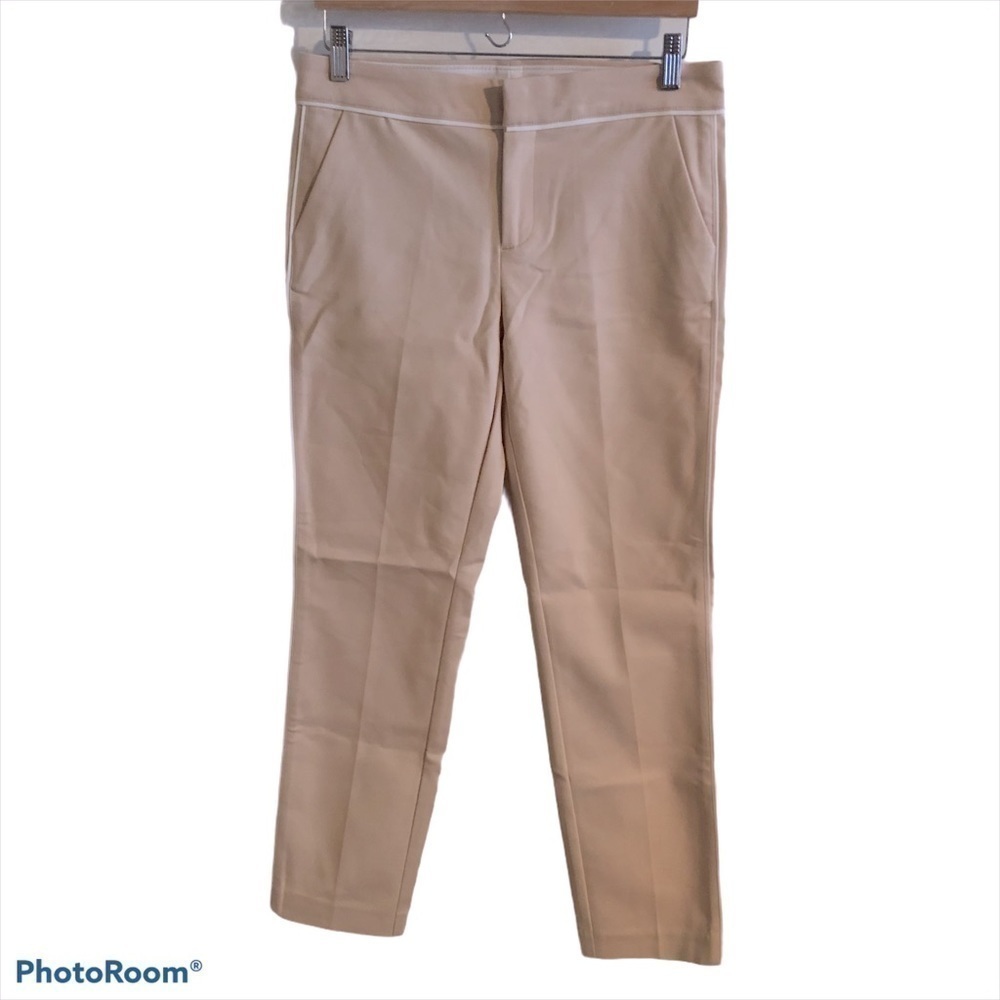 Ecru Straight Leg Mid Rise Contrast Trim Trouser